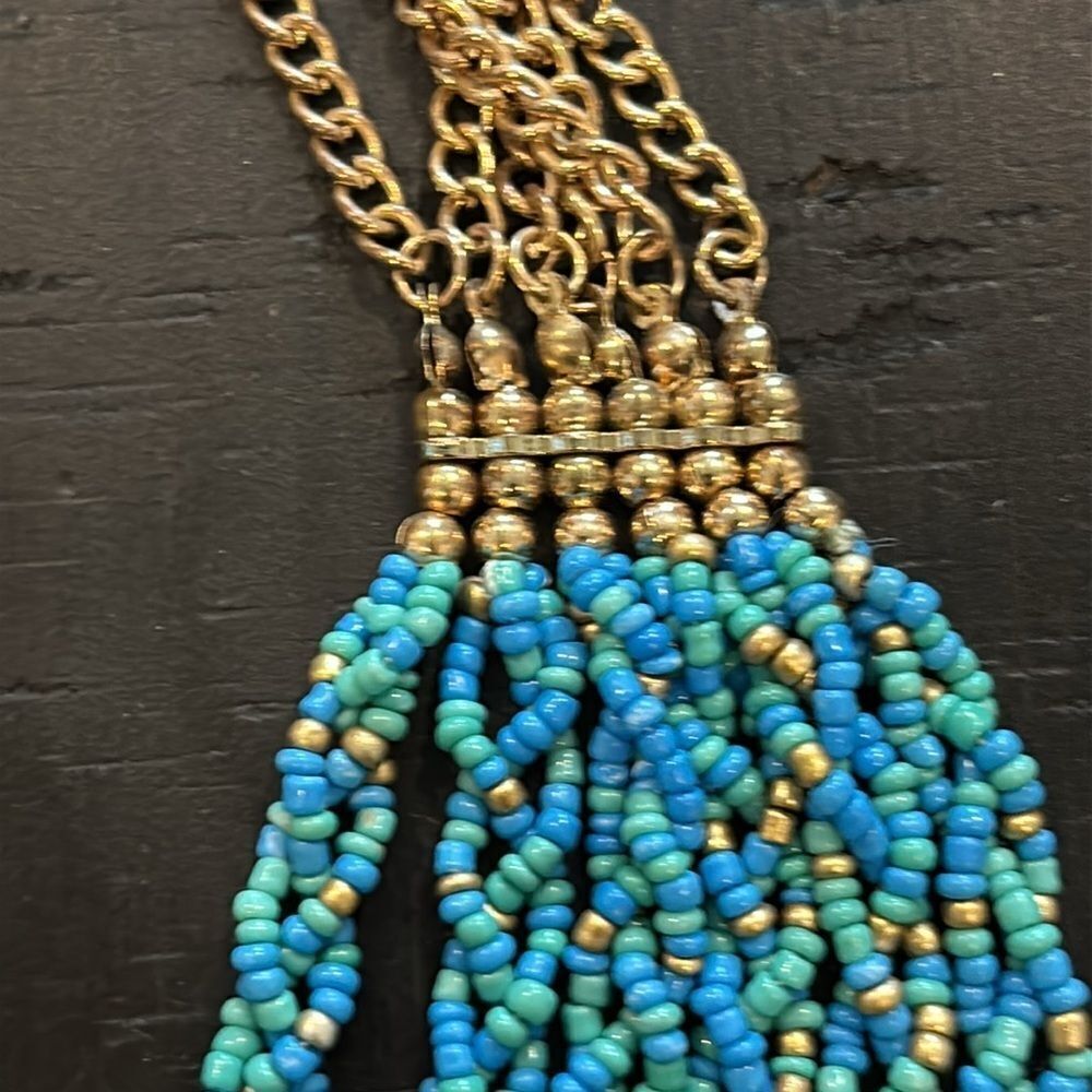 Talbots Turquoise Necklace Seedbead Gold Tone Multi Strand Boho - Picture 5 of 9